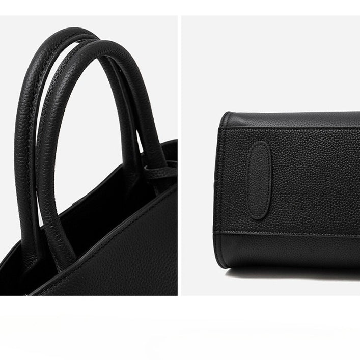 Luxury Retro Genuine Leather Lychee Pattern Double Buckle Tote Crossbody Bag