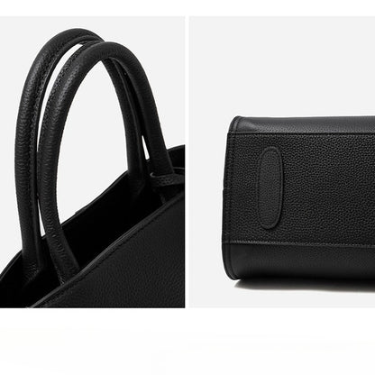 Luxury Retro Genuine Leather Lychee Pattern Double Buckle Tote Crossbody Bag