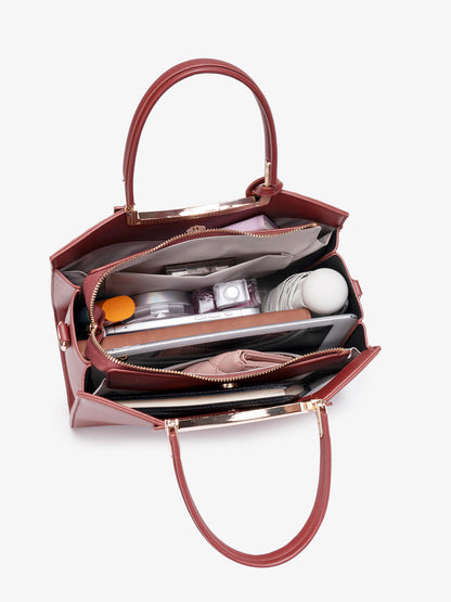 Romantic Floral Vegan Eco-Leather Tote Clutch Bag with Hollow Metal Charm