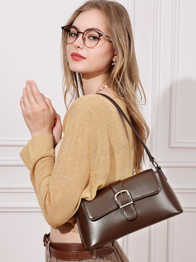 Retro Genuine Leather Baguette Clutch Bag
