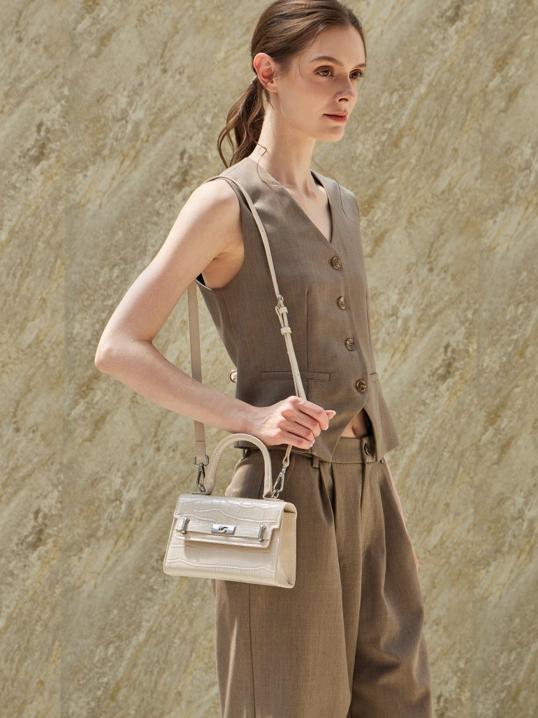 Minimalist Crocodile Pattern Handheld Genuine Leather Crossbody Bag