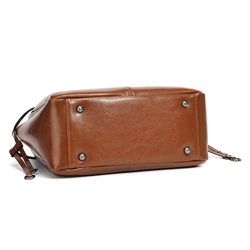 Classic Maillard Genuine Leather Large Capacity Tote Clutch Bag