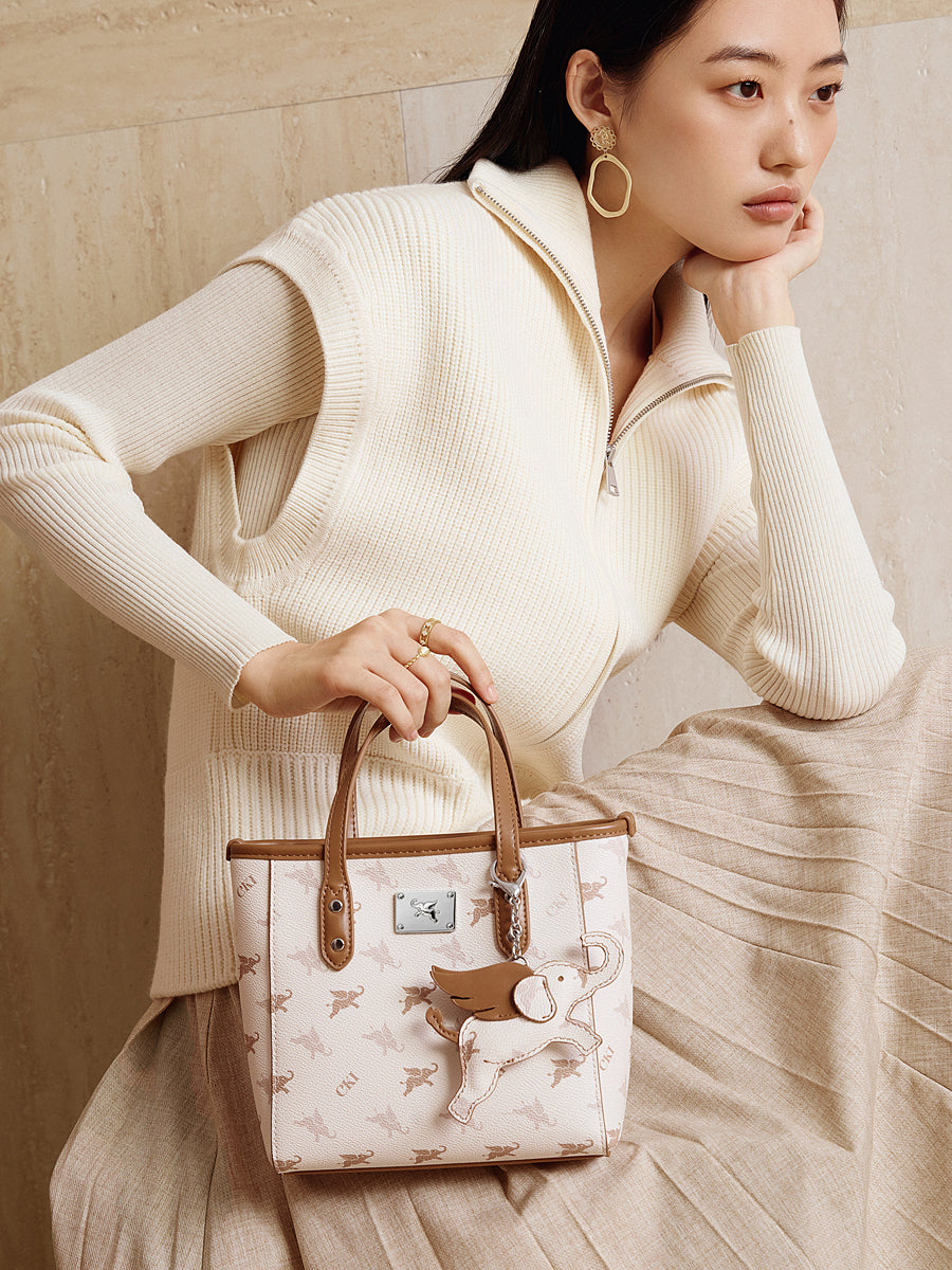 Borsa tote versatile a tracolla retrò con monogramma Flying Elephant e pendente