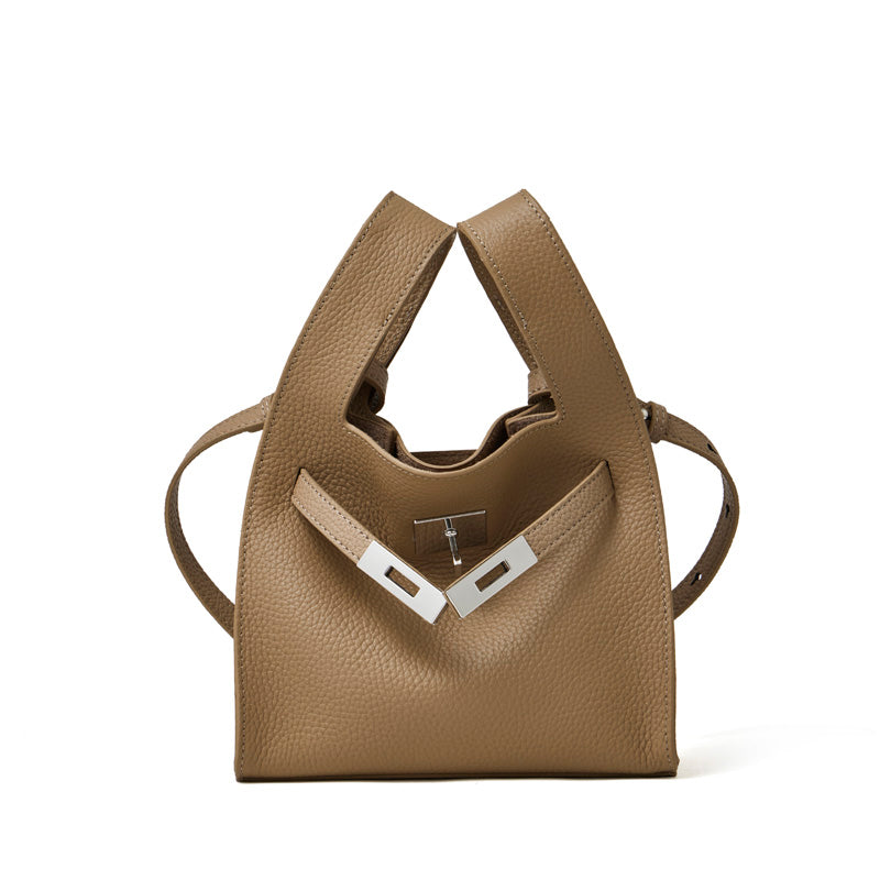 Borsa classica a secchiello chic in vera pelle per tutti i giorni, a tracolla