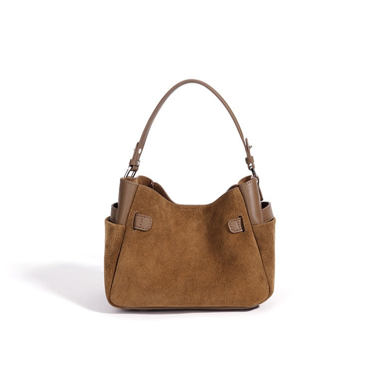 Effortless Suede Genuine Leather Bucket Clutch Bag
