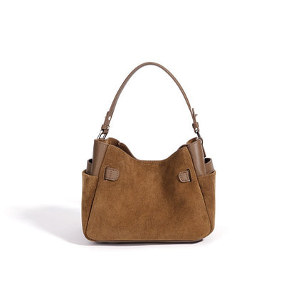 Effortless Suede Genuine Leather Bucket Clutch Bag