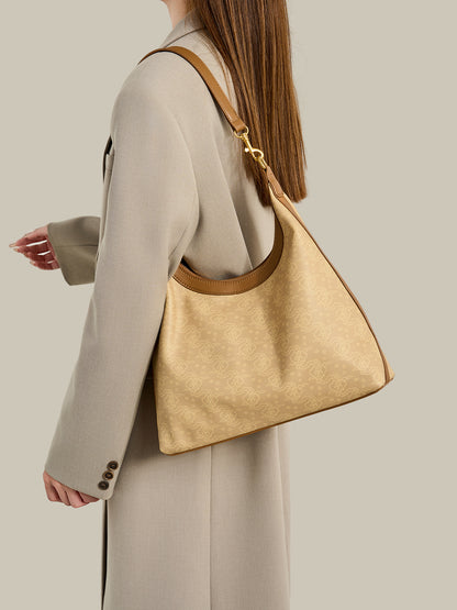Exquisite Vintage Cloud Motif Vegan Eco-Leather Hobo Bag