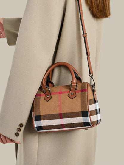 Iconic British Plaid Vegan Eco-Leather Boston Clutch Bag