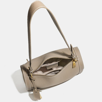 Casual Slouchy Pebbled Genuine Leather Shoulder Boston Bag