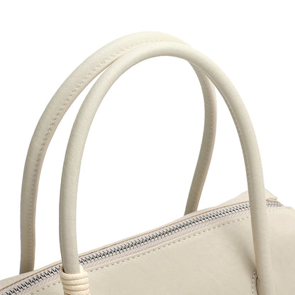 Minimalist Genuine Leather Boston Clutch Bag with Detachable Leather Tag Charm