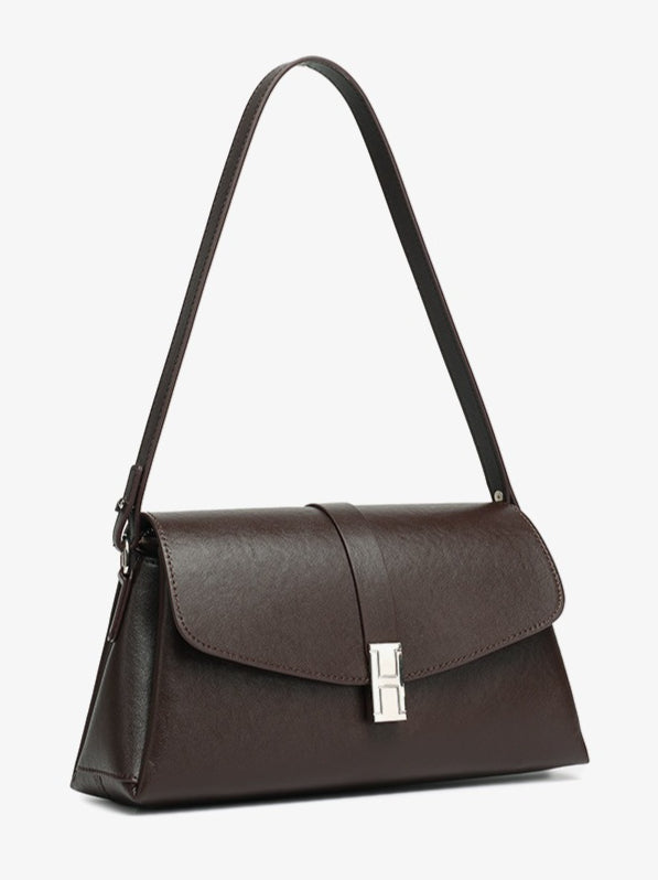 Minimalist Genuine Leather Shoulder Bag with Signature H Buckle
