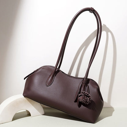 Minimalist Supple Genuine Leather Curved Clutch Bag with Playful Charm
