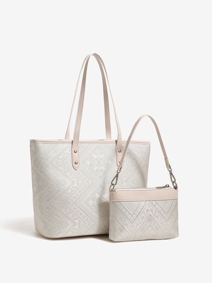 Refined Geometric Jacquard Vegan Eco-Leather Tote Clutch Bag