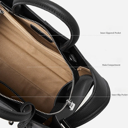 Luxury Retro Genuine Leather Lychee Pattern Double Buckle Tote Crossbody Bag