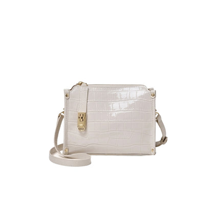 Borsa vintage a spalla e tracolla con manico in vera pelle effetto coccodrillo lucido