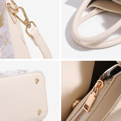 Elegant Flying Crane Motif Vegan Eco-Leather Tote Clutch Bag with Hollow Metal Charm