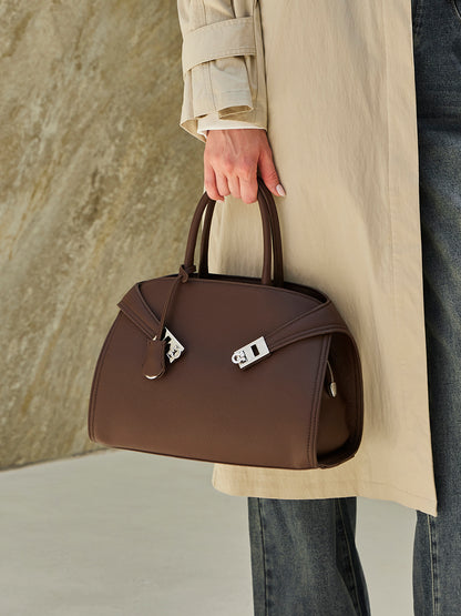 Borsa tote a tracolla di lusso retrò in vera pelle effetto litchi con doppia fibbia