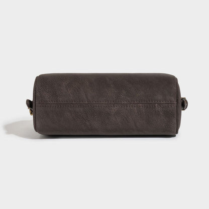 Rustic Matte Genuine Leather Cylinder Distressed Crossbody Clutch Bag
