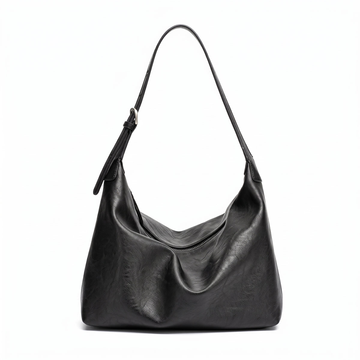Supple Slouchy Genuine Leather Crescent Hobo Clutch Bag