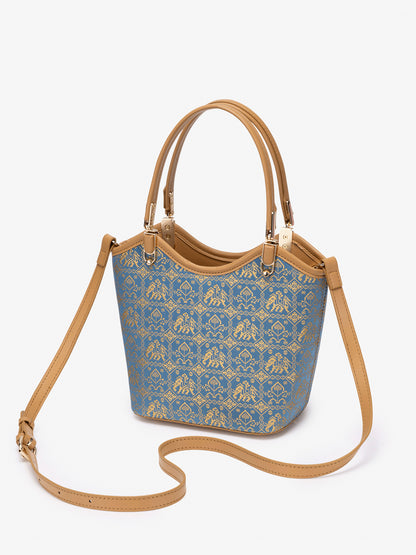 Refined Golden Elephant Motif Vegan Eco-Leather Bucket Clutch Bag
