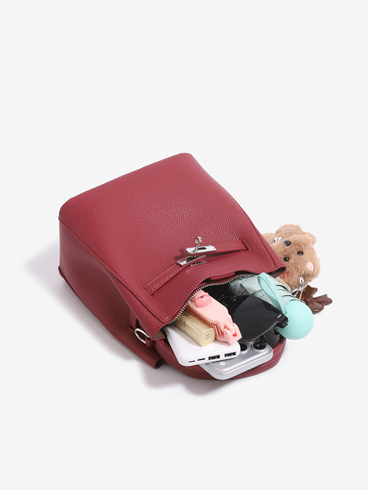 Minimalist Vegan Eco-Leather Mini Bucket Clutch Bag with Lovely Dog Charm