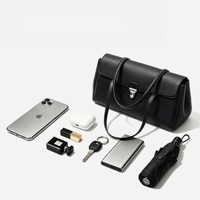 Sleek Pebbled Grain Texture Flap Genuine Leather Tote Clutch Bag