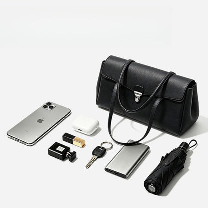 Sleek Pebbled Grain Texture Flap Genuine Leather Tote Clutch Bag