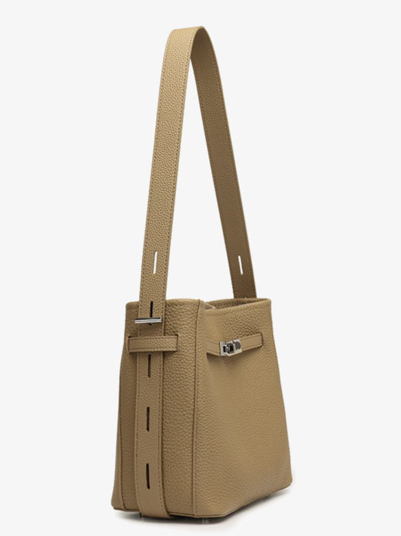 Timeless Genuine Leather Bucket Bag with Polished Double-D Luxury Hardware