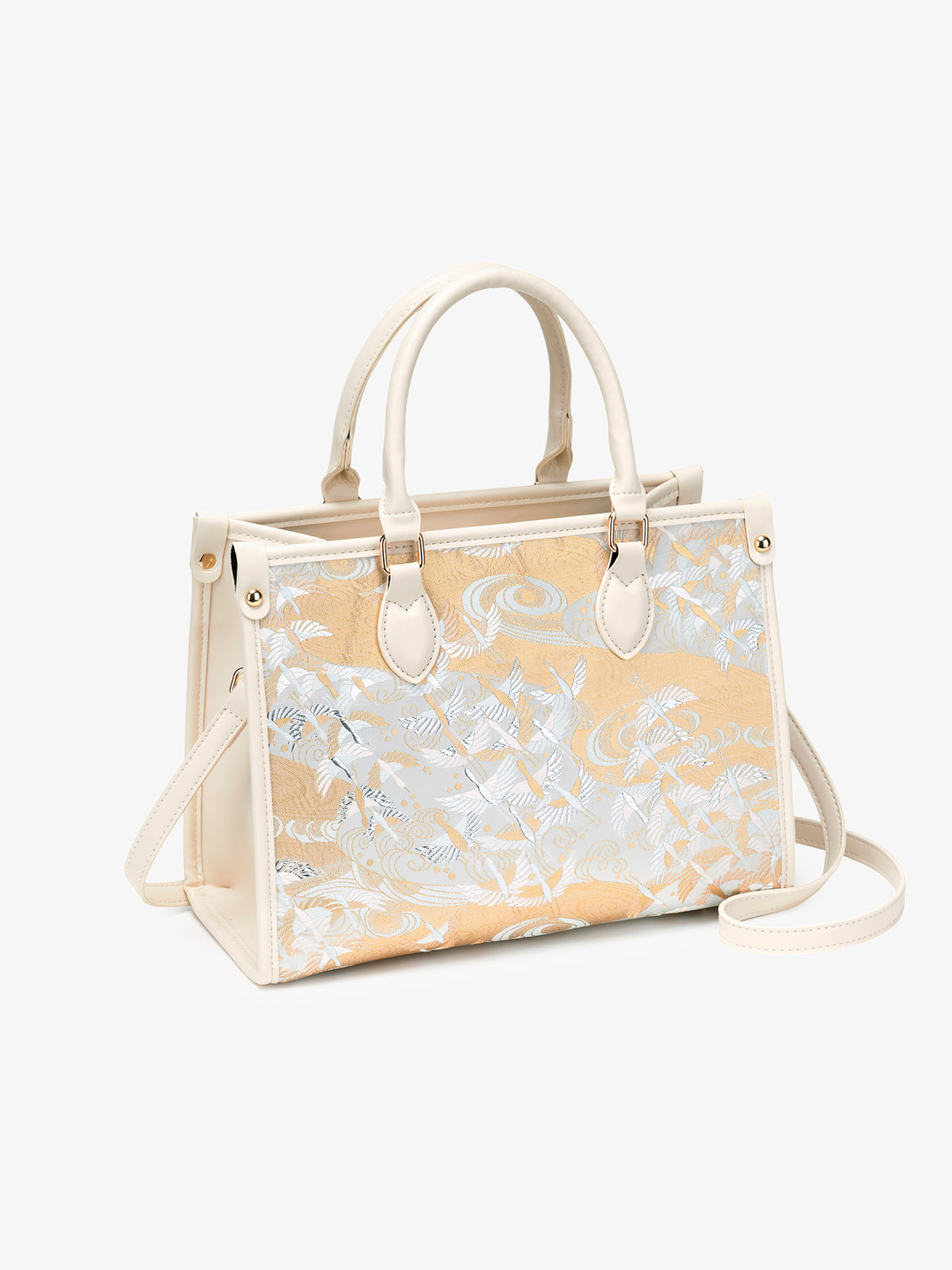 Artisanal Crane Motif Vegan Eco-Leather Tote Clutch Bag