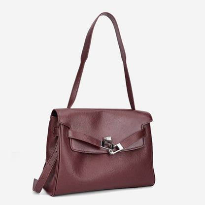 Vintage Lock-Accent Satchel Crossbody Genuine Leather Bag