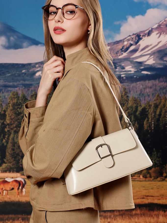 Retro Genuine Leather Baguette Clutch Bag
