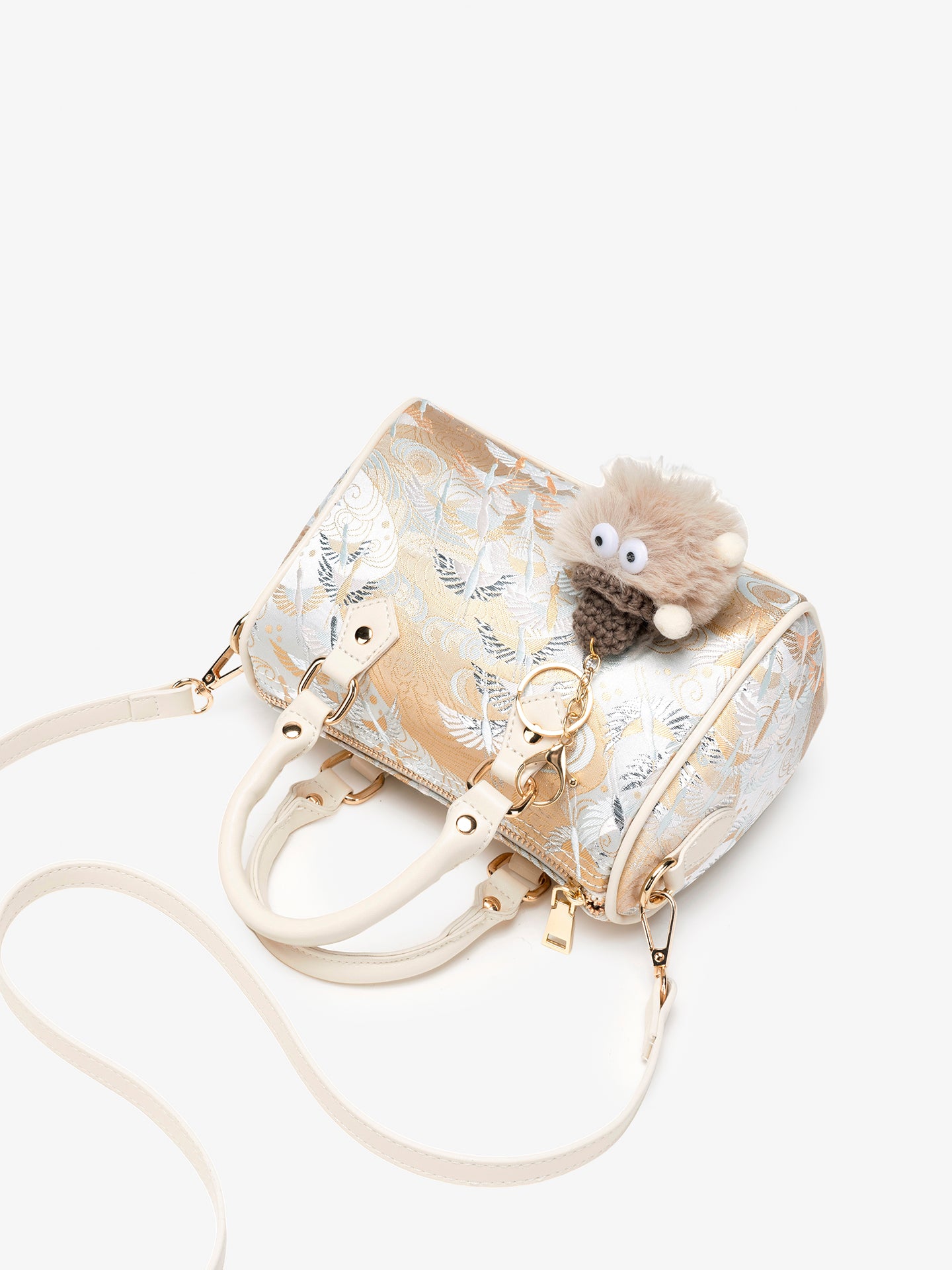 Delicate Crane Vegan Eco‑Leather Barrel Clutch Bag with Playful Charm