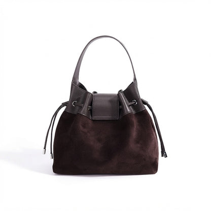Sac seau chic en cuir suédé avec cordon de serrage et breloque cheval