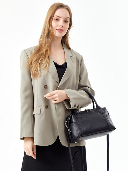 Minimalist Barrel Genuine Leather Satchel