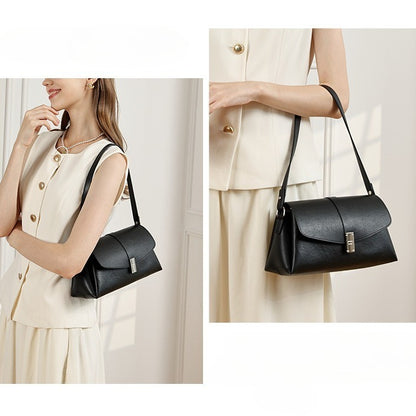 Minimalist Genuine Leather Shoulder Bag with Signature H Buckle