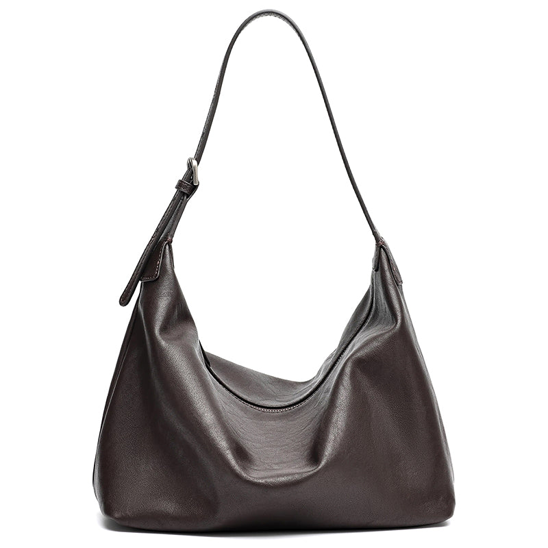 Supple Slouchy Genuine Leather Crescent Hobo Clutch Bag