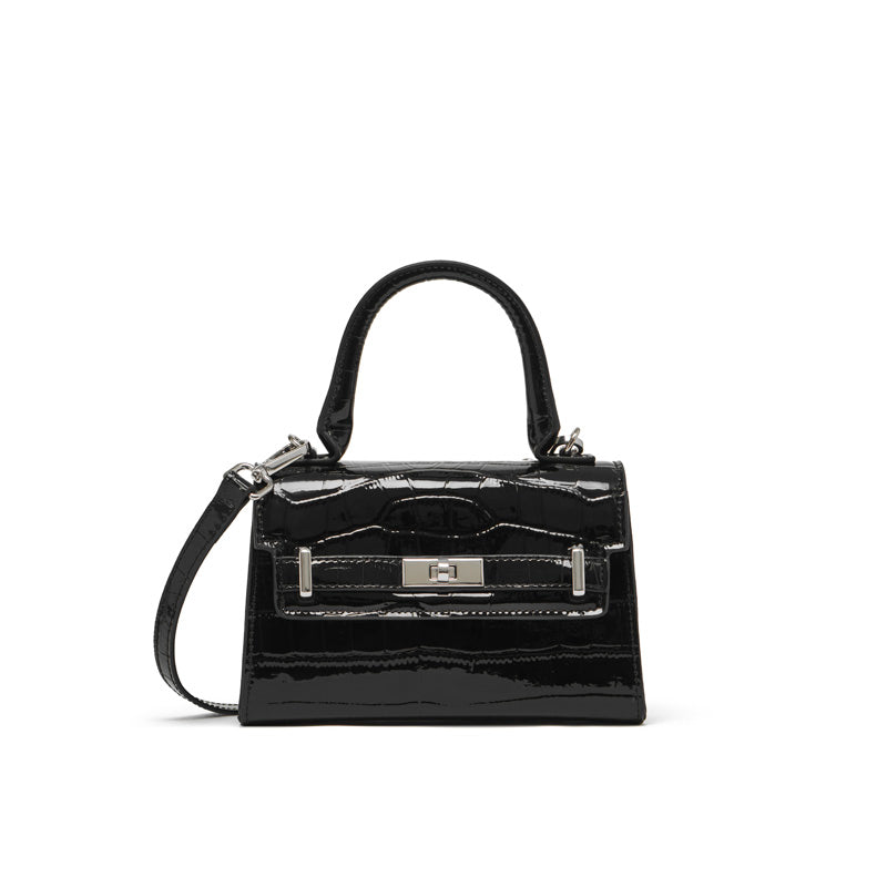 Borsa a tracolla minimalista in vera pelle effetto coccodrillo con manico