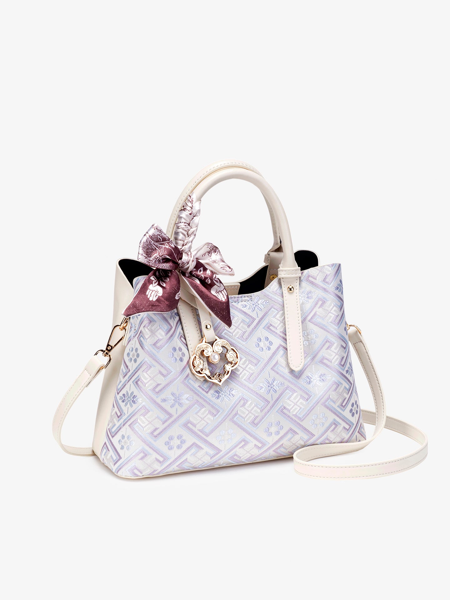 Oriental Brocade Motif Vegan Eco-Leather Mini Tote Clutch Bag