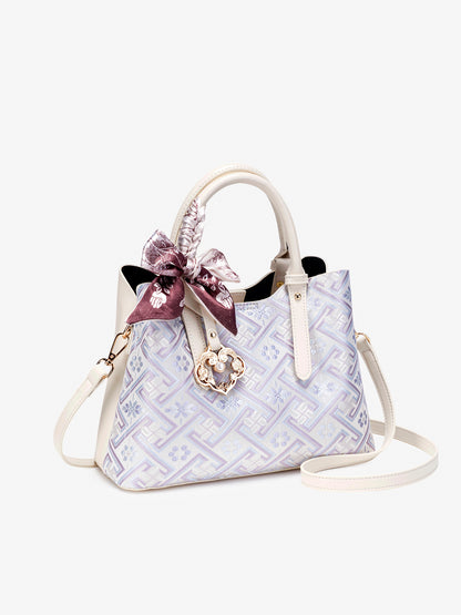 Oriental Brocade Motif Vegan Eco-Leather Mini Tote Clutch Bag