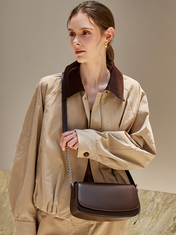 Minimalist Vintage Genuine Leather Baguette Saddle Bag