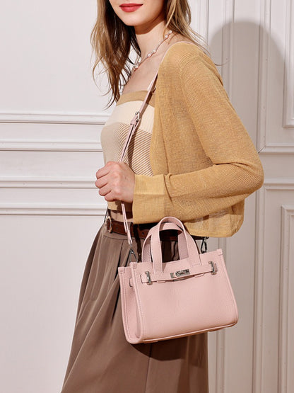 Minimalist Pebbled Genuine Leather Kelly Clutch Bag with Metal Turn Lock