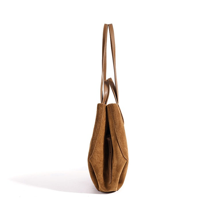 Vintage Suede Genuine Leather Tote Clutch Bag with Coin Pouch