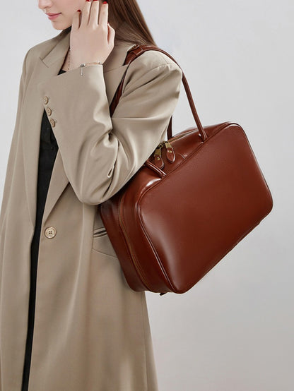 Women's Large Smooth Genuine Leather Bag - Versatile 2-Way Carry Office Work Tote