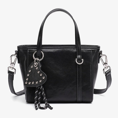 Sculpted Genuine Leather Mini Tote Crossbody Bag with Signature Heart Charm