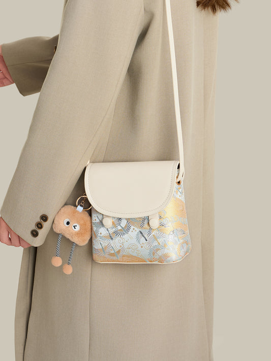 Ethereal Crane Pattern Vegan Eco-Leather Mini Flap Clutch Bag