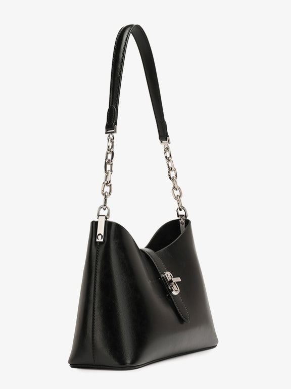 Classic Genuine Leather Underarm Bag with Metal Buckle