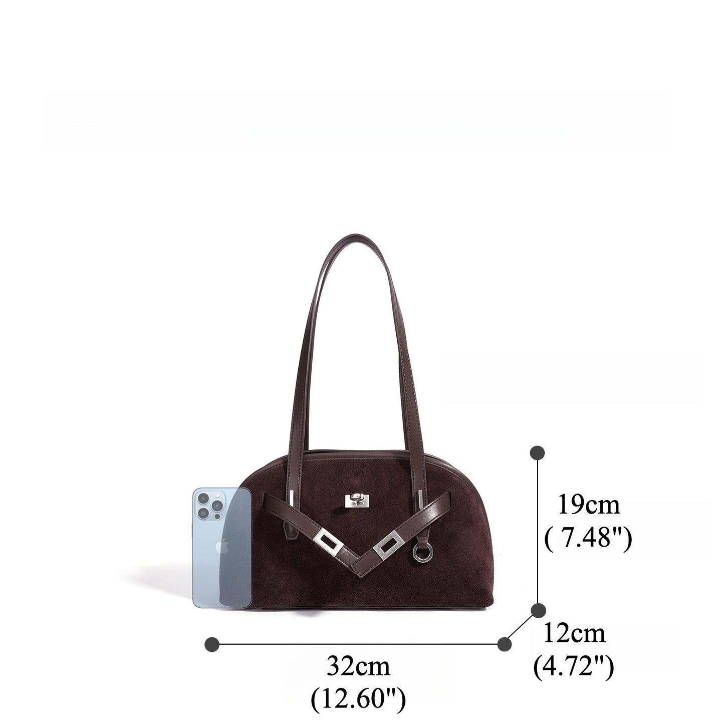 Sleek Soft Suede Genuine Leather Curved Clutch Bag