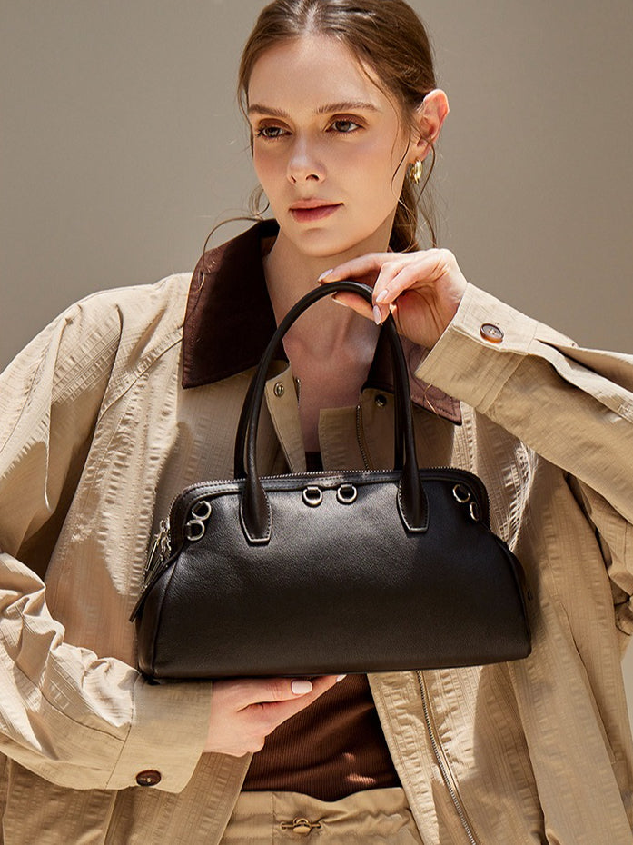 Defined Genuine Leather Boston Clutch Bag