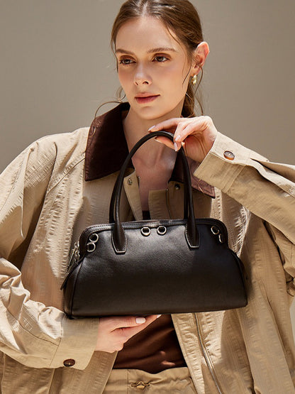 Defined Genuine Leather Boston Clutch Bag