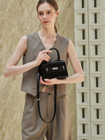 Minimalist Crocodile Pattern Handheld Genuine Leather Crossbody Bag